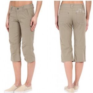 Kuhl Womens Kendra Kapri Pants Size 12 Tan Mid Rise Embroidered Nylon Hiking